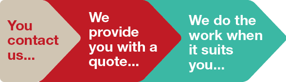 You contact us... We provide you with a quote... We do the work when it suits you...